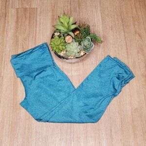 Forever 21 Heather Teal Blue Active Capris Leggings Ruched Keyhole Gym Yoga M